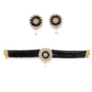 Black & White Gold-Plated American Diamond Studded Choker Necklace Set