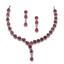 Oxidised Silver-Plated Red American Diamond Studded Necklace with Earrings Jewellery Set