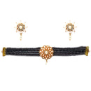 Grey Gold-plated Kundan Studded & Beaded Multistrand Choker Necklace Jewellery Set