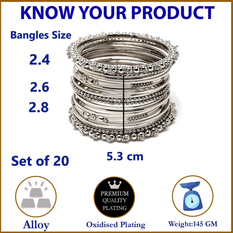 Oxidised Silver-Plated Textured Bangles Jewellery Set (Set Of 20)