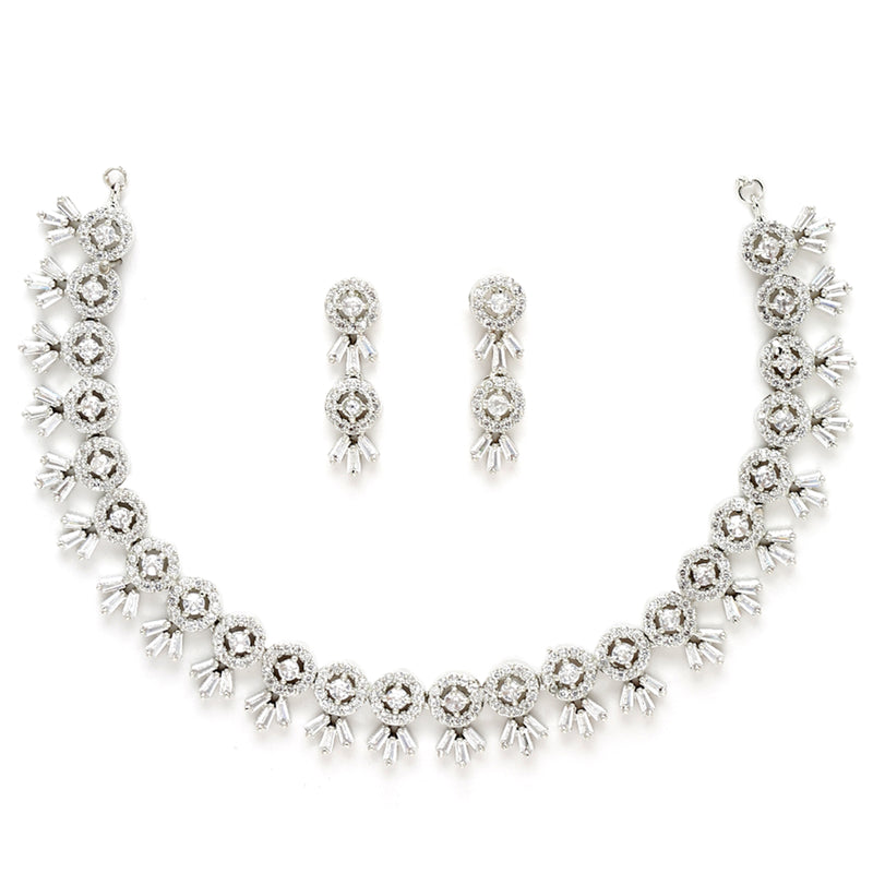 Rhodium-Plated with Silver-Tone White American Diamond-Studded Jewellery Set