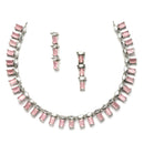 Rhodium-Plated with Silver-Toned Pink American Diamond Studded Jewellery Set