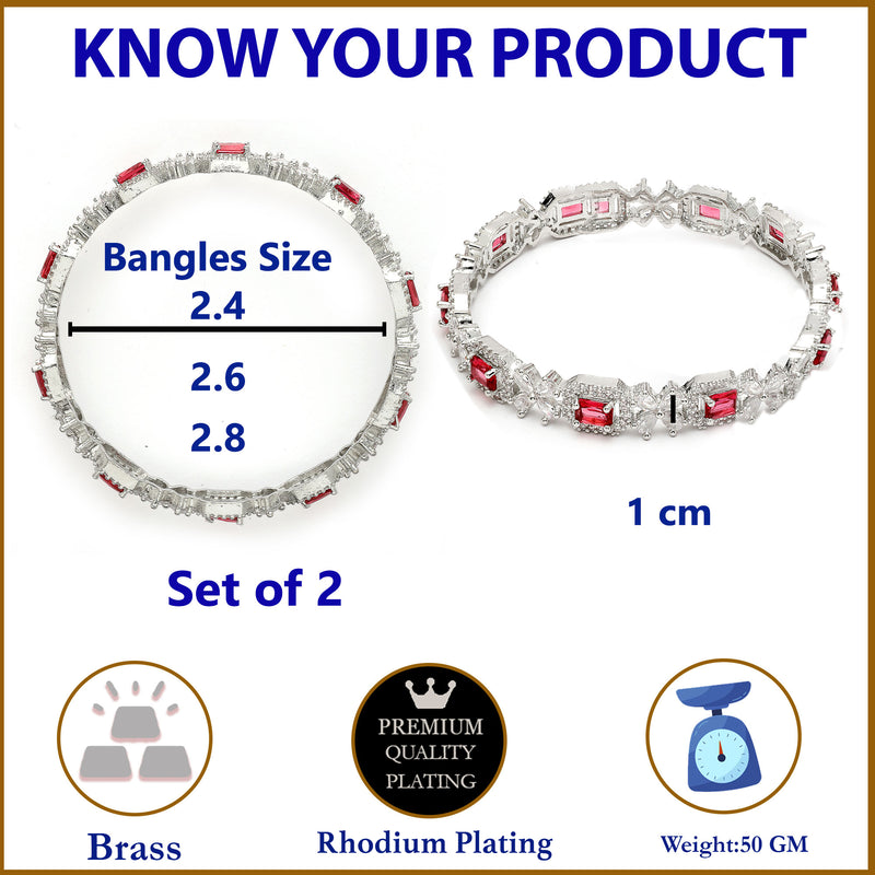 Rhodium Plated Red American Diamonds Studded Bangles