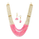 Gold-Plated White and Pink Pearl Beaded Layered Jewellery Set