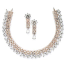 Rose Gold-Plated White and Rose Black American Diamond Studded Necklace & Earrings Jewellery Set