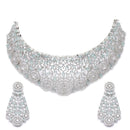 Rhodium-Plated Silver Toned Sea Green American Diamond Choker Necklace with Earrings Jewellery Set