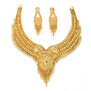 Gold-Plated Handcrafted Intricate Textured Necklace and Earrings Jewellery Set
