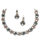 Rose Gold-Plated Floral and Pear Design Rose Black and White American Diamond Studded Jewellery Set