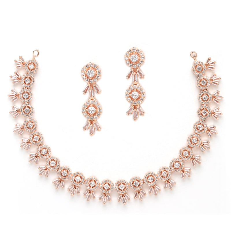 Rose Gold-Plated White American Diamond-Studded Jewellery Set