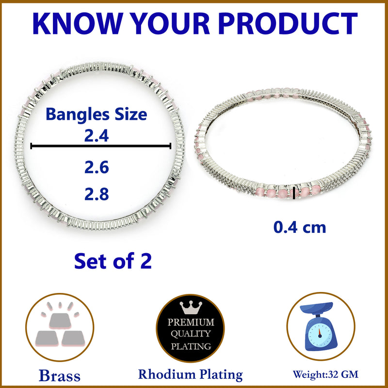Rhodium Plated Pink American Diamonds Studded Bangles