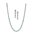 Rhodium-Plated Silver Toned Oval Green American Diamond Long Necklace with Earrings Jewellery Set