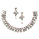 Rhodium-Plated with Silver-Toned Pink and White American Diamond Studded Embellish Statement Jewellery Set