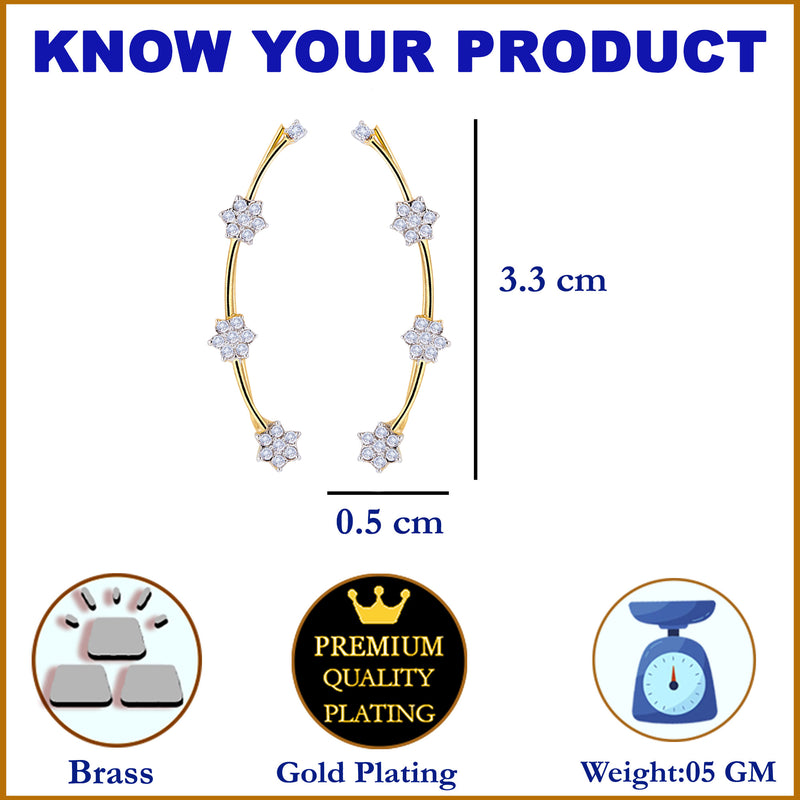 Gold Plated White Cubic Zirconia Studded Ear Cuffs