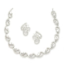 Rhodium-Plated with Silver-Toned White Cubic Zirconia & American Diamond studded Necklace and Drop Earrings Jewellery Set
