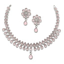 Oxidised Silver-Plated Pear Shaped Pink American Diamond Studded Necklace with Earring Jewellery Set