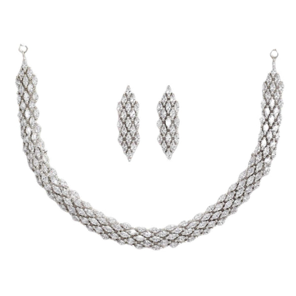 Rhodium-Plated with Silver-Tone & White American Diamond Studded Jewellery Set