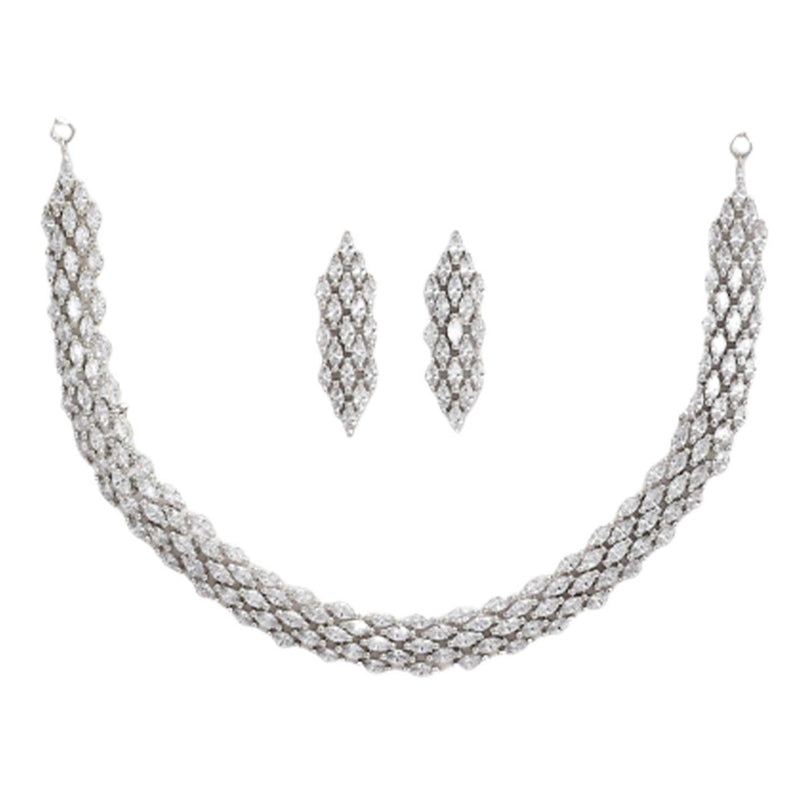 Rhodium-Plated with Silver-Tone & White American Diamond Studded Jewellery Set