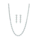 Rhodium-Plated Silver Toned Oval Sea Green American Diamond Long Necklace with Drop Earrings Jewellery Set