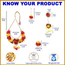 Gold-Plated Red-Yellow Gota Patti Floral White Pearls Beaded Haldi & Mehendi Jewellery Set with Maang Tikka & Haathphool Ring
