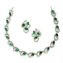 Rhodium-Plated with Silver-Toned Green and White Cubic Zirconia & American Diamond studded Necklace and Drop Earrings Jewellery Set