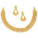 Gold-Plated Textured With Intricate Detailing Necklace With Earrings Set