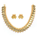 Traditional Temple Coin Gold-Plated Choker Necklace With Drop Earrings
