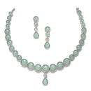 Oxidised Silver-Plated Lime Green Round American Diamond Studded Necklace with Earring Jewellery Set