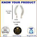 Gold-Plated Leaf Pearl Drop White American Diamond Studded Ear Cuffs