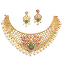 Peacock Design Choker Handcrafted with Gold-Plated Red American Diamond Studded Jewelry Set