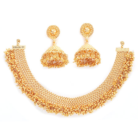 Traditional Gold Plated Temple Design Collar Necklace and Earrings Jewellery Set