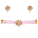 Gold-Plated with Peach-Toned & Pink AD-Studded & Beaded Jewellery Set