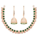 Rose Gold-Plated White & Green American Diamond Studded Jewellery Set