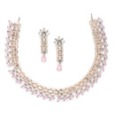 Rose Gold-Plated Pink and Rose Black American Diamond Studded Necklace & Earrings Jewellery Set