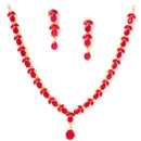 Stylish Temple Gold-Plated Red American Diamond-Studded Jewellery Set