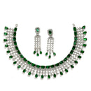 Rhodium-Plated with Silver-Toned Green American Diamond Studded Jewellery Set