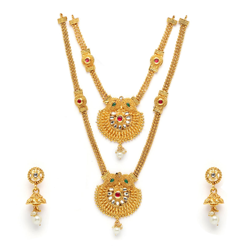 Gold Plated Traditional Dual Pearl Necklace Set Wedding Jewellery