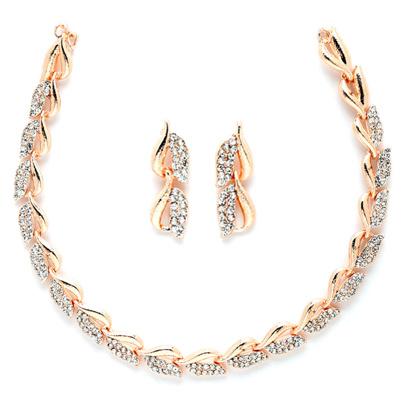 Rose Gold-Plated & White CZ-Studded Jewellery Set