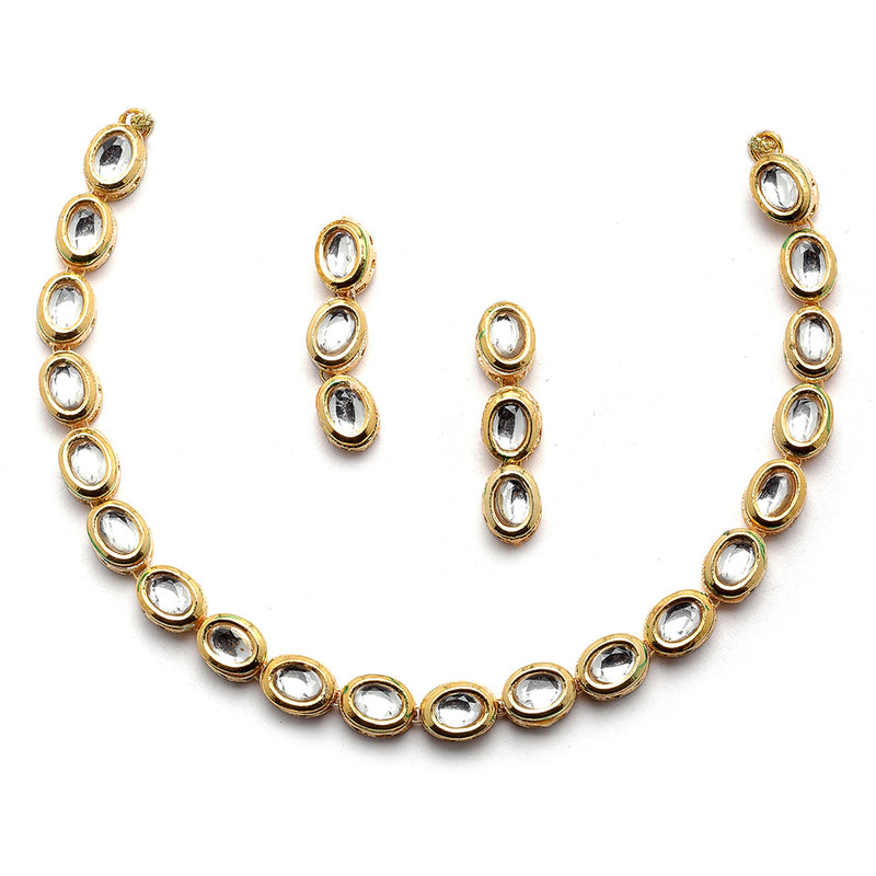 Gold-Plated White Kundan Studded Necklace with Earrings Jewellery set