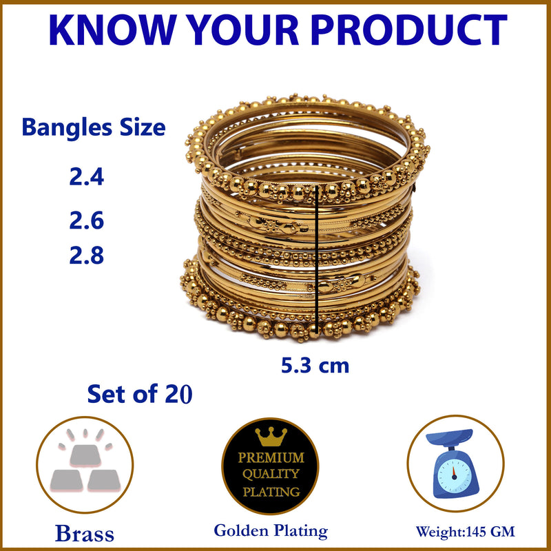 Gold-Plated Mehandi Toned Textured Bangles Jewellery Set (Set Of 20)