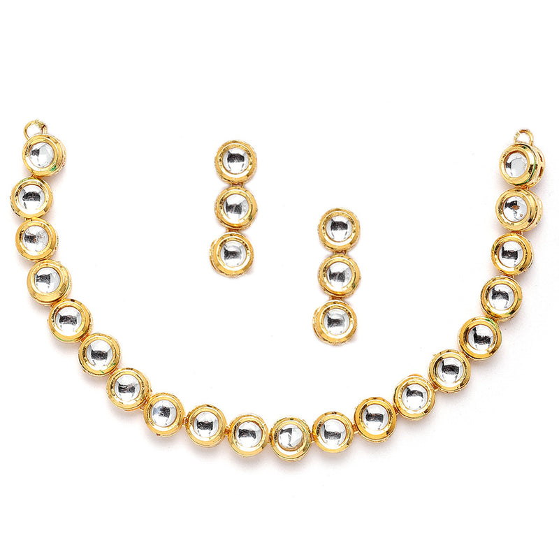 Gold-Plated White Kundan Studded Necklace with Earrings Jewellery Set