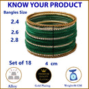 Gold-Plated Green Matte Finish Velvet White American Diamonds Studded Bangles (Set Of 36)