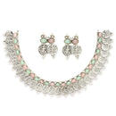 Rhodium-Plated with Oxidised Silver-Plated Pink and Sea Green Artificial Beads Studded & Temple Coin Jewellery Set