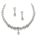 Oxidised Silver-Plated White Round American Diamond Studded Necklace with Earrings Jewellery Set