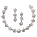 Oxidised Silver-Plated Flower Shaped Pink American Diamond Studded Necklace Earrings Jewellery Set
