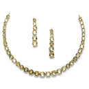 Rhodium-Plated Silver Toned Round Yellow American Diamond Studded Necklace Earrings Jewellery Set