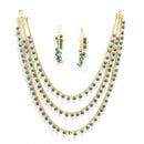 Gold-Plated Green Pearl Drop 3 Intricate Layered Jewellery Set