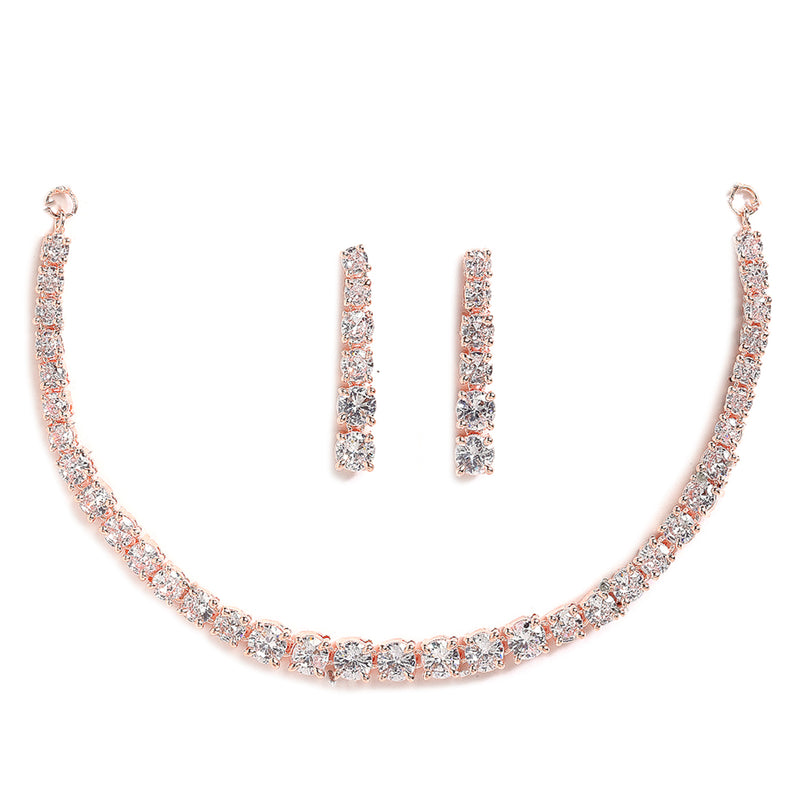 Rose-Tone with Gold-Plated White American Diamond Studded Jewellery Set