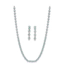 Rhodium-Plated Silver Toned Leaf Sea Green American Diamond Studded Long Necklace with Drop Earrings Jewellery Set