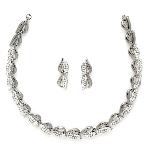 Rhodium-Plated with Oxidised Silver-Tone Studded Jewellery Set