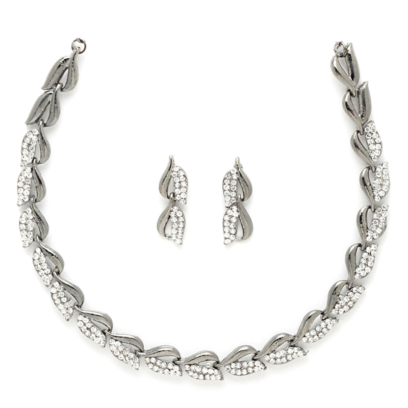 Rhodium-Plated with Oxidised Silver-Tone Studded Jewellery Set